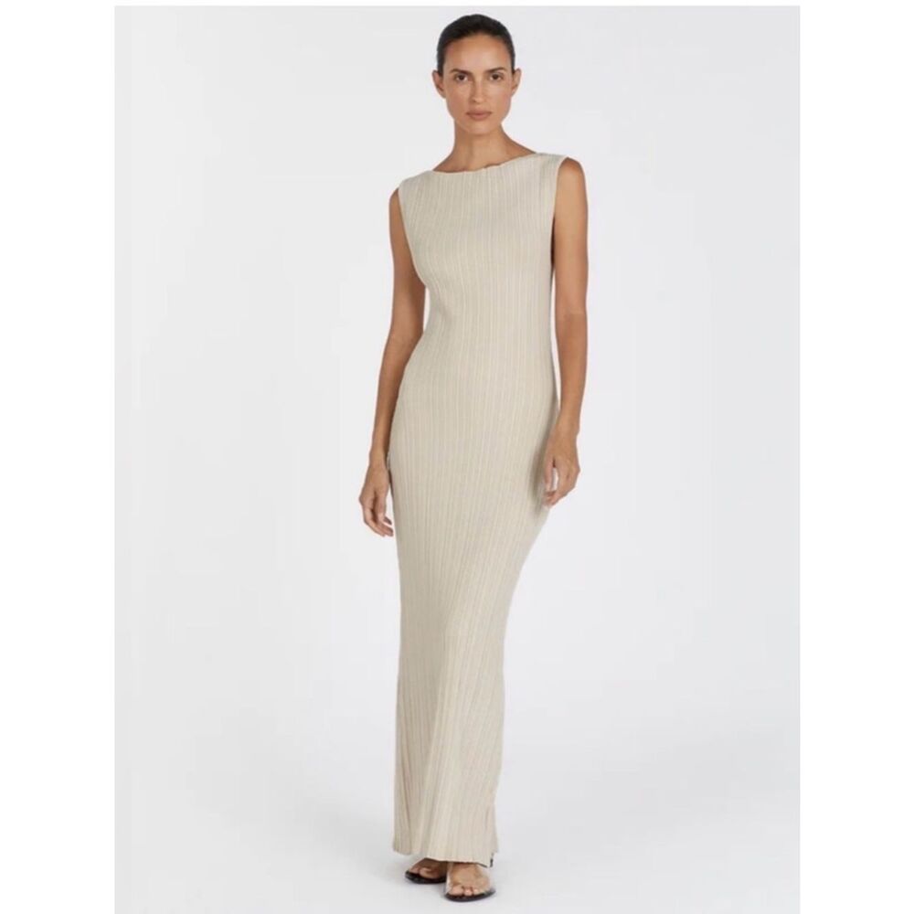 DISSH Sleeveless Ribbed Maxi Dress in Cream